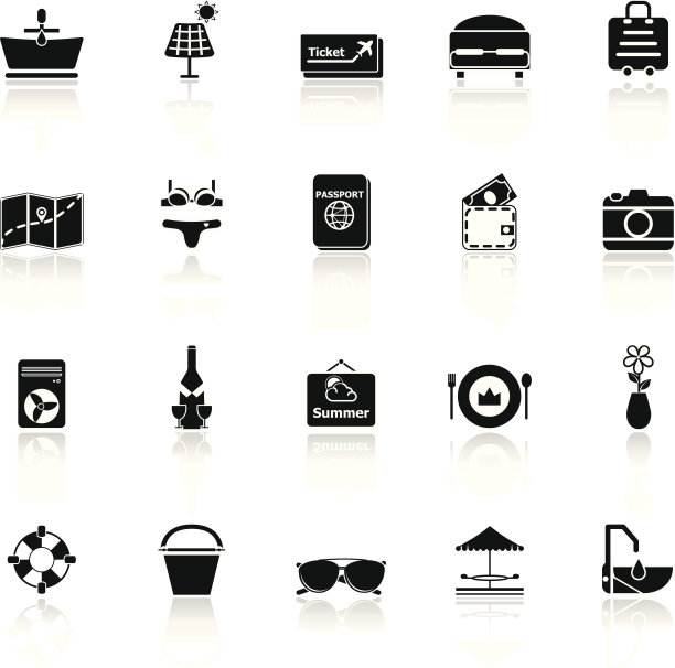 夏季图标与反映在白色的背景图片下载