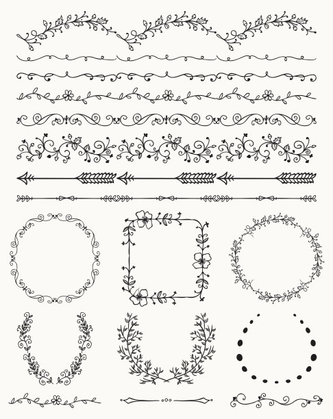 手绘无缝边框，框架，分规，分支图片下载