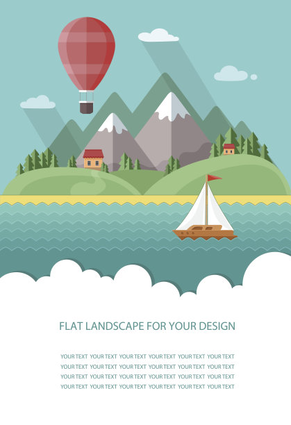 空白的文本。乘气球旅行。春天。在山的背景上度假的家。平面矢量信息图设计图片下载