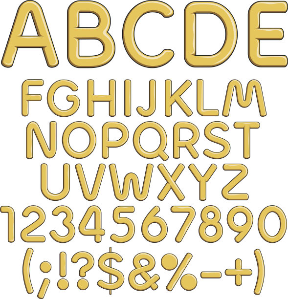金色的字母、数字和符号。孤立的矢量对象。图片下载