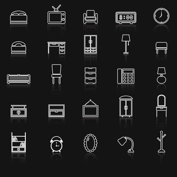 卧室线条图标与反射在白色图片下载