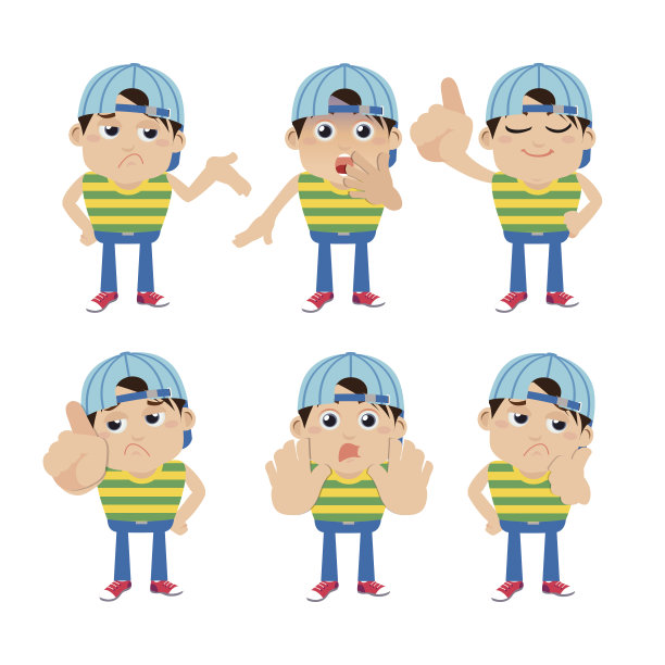 一组不同姿势的年轻人角色图片下载