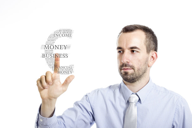 年轻商人触碰“赚钱”字云图片下载