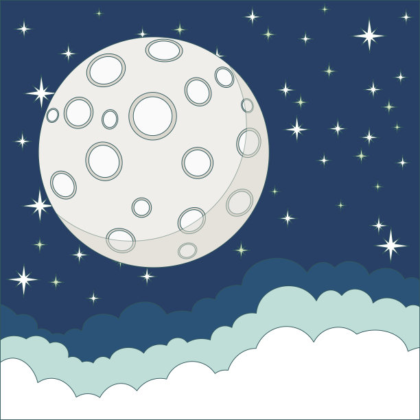 满月在夜空的背景，矢量插图图片下载