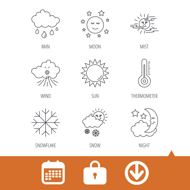 天气、太阳和雨图标。月夜。图片下载