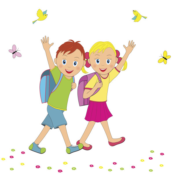回到学校。男孩和女孩去上学图片下载