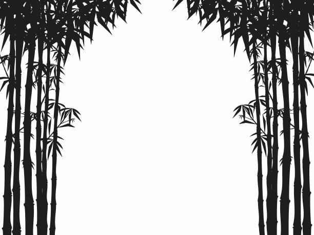 竹林，白底水墨画素材图片