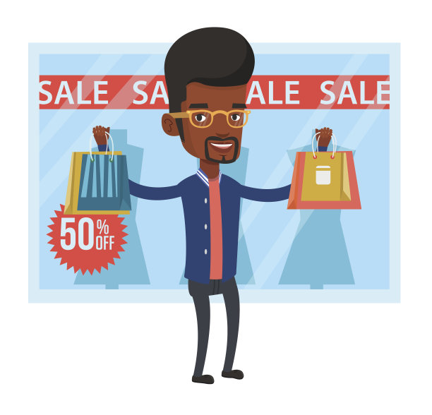 男子购物在销售矢量插图图片下载