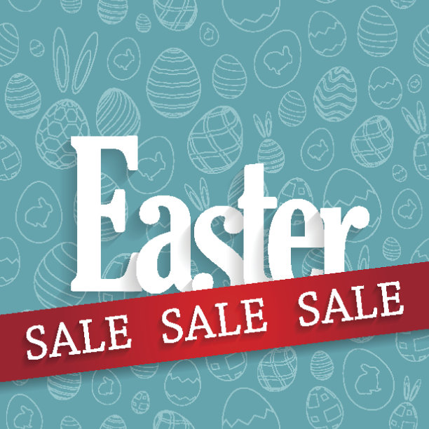 复活节促销海报，蓝色背景，无缝图案图片下载