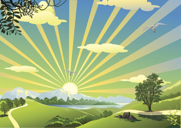 风景-晨在森林小路上的矢量图片下载