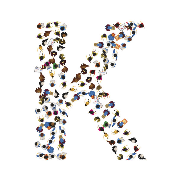 一群人以英文字母K的形状放在灯光背景上。矢量插图。图片下载