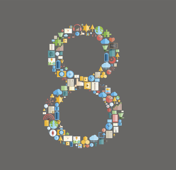 8个数字社交网络，带有媒体图标，矢量插图图片下载