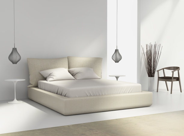 白色和米色卧室，椅子和灯图片下载