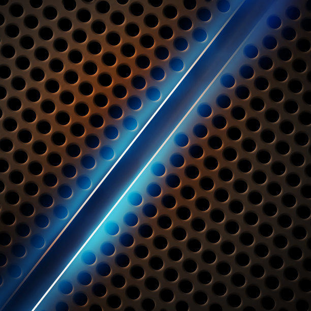 铁穿孔背景与蓝色辉光图片下载