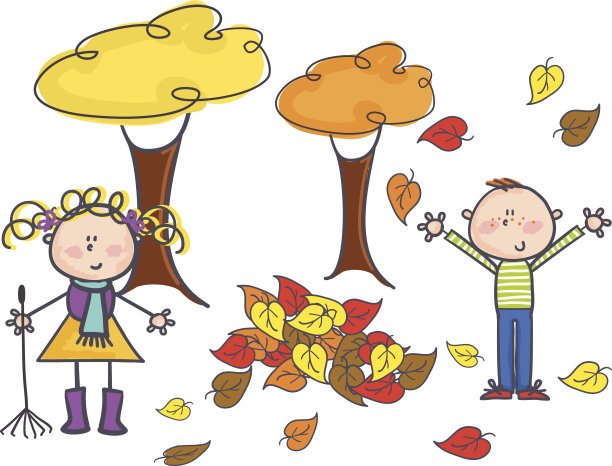 孩子们在树叶中嬉戏图片下载