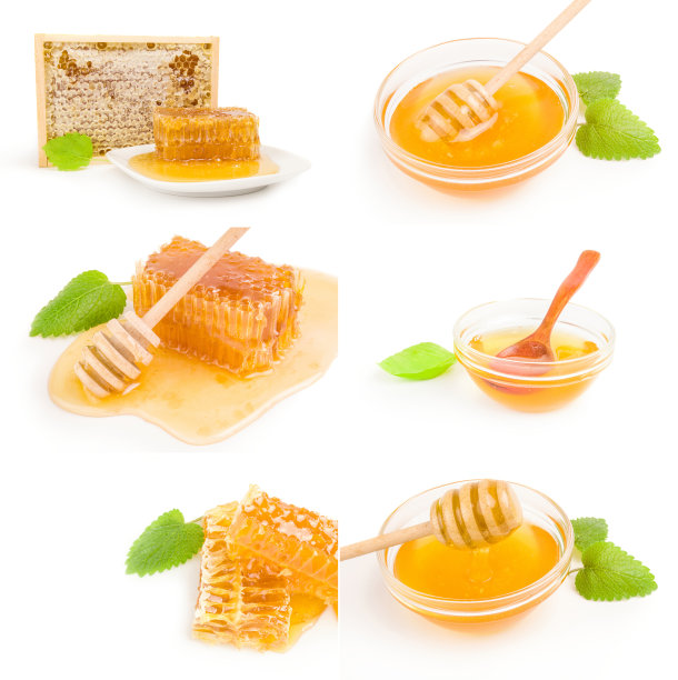蜜糖的拼贴画孤立在白色的背景上图片下载