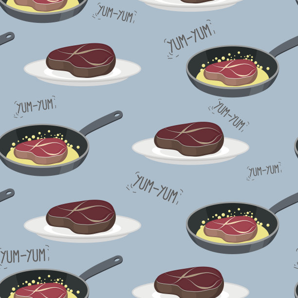 盘子里的牛排。煎锅上的猪肉排。图片下载