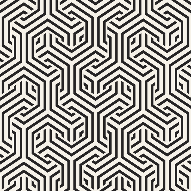 矢量无缝交错线模式。重复几何背景与六角形晶格。素材图片