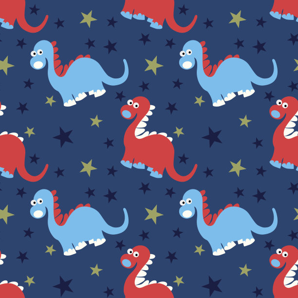 可爱的恐龙无缝图案。可爱的卡通恐龙背景素材图片