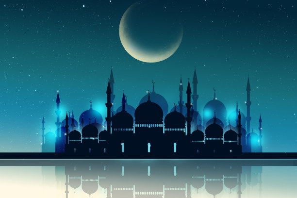 斋月卡里姆季节问候：清真寺与闪亮的星夜图片下载