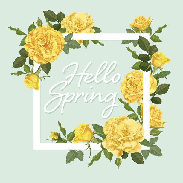 装饰性的黄玫瑰，花蕾与叶片呈方形。素材图片