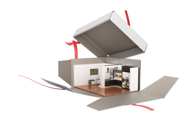 厨房内部在一个开放的盒子3d渲染在白色上没有阴影图片下载