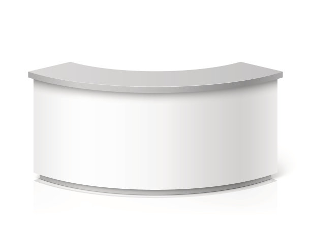 白色空白现代接待。圆形咨询台或展览柜台矢量插图图片下载