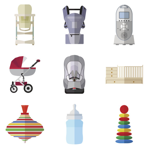 一套平面产品图标为新生儿。新生儿的对象。白色背景上的婴儿用品图片下载