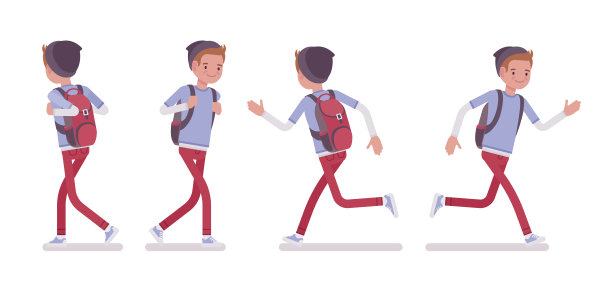 行走和跑步姿势的青少年男孩素材图片