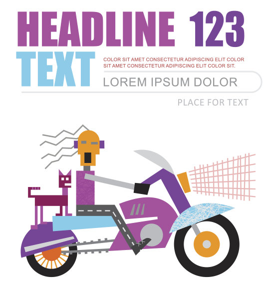 摩托车和他的猫矢量插图图片下载