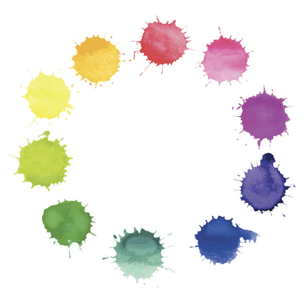 矢量圆形框架制成的水彩彩虹斑点。图片下载