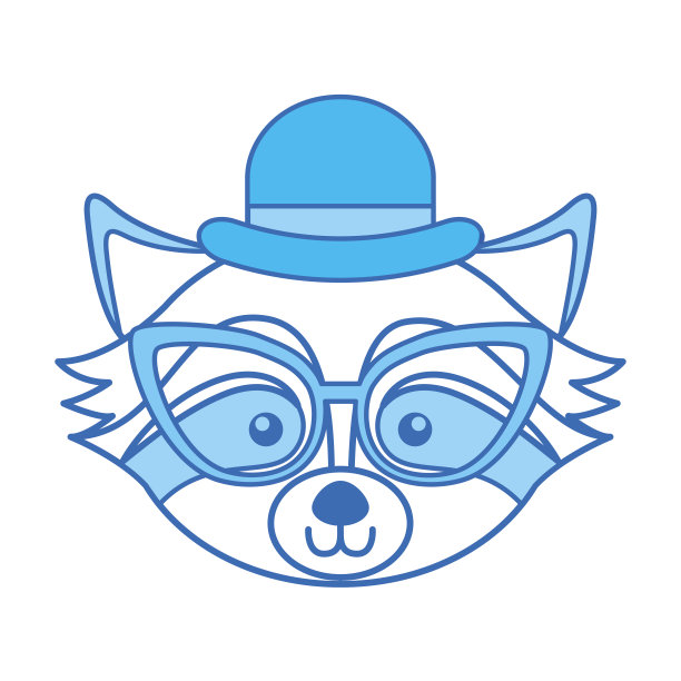 蓝色图标浣熊脸卡通图片下载