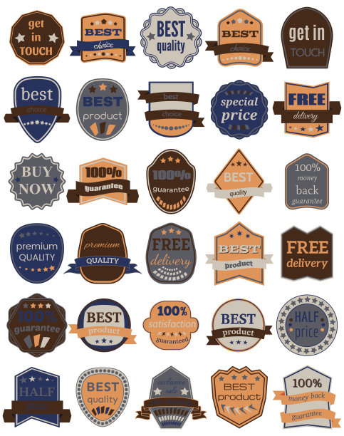 三十枚带有丝带的矢量徽章。图片下载