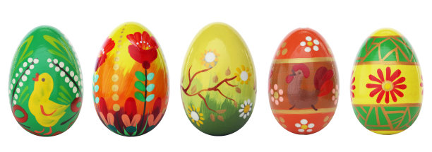 手画复活节彩蛋孤立在白色。春天的艺术模式。图片下载