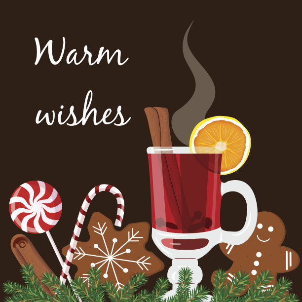 温暖的祝福的明信片。热红酒配姜饼图片下载