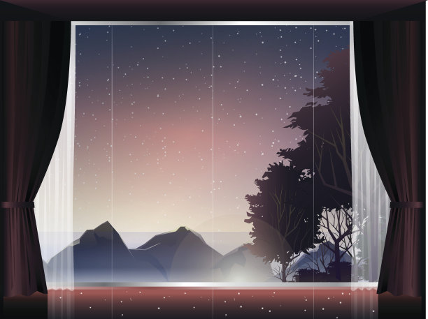 在有大窗户的房间里，黄昏时可以看到森林深处图片下载