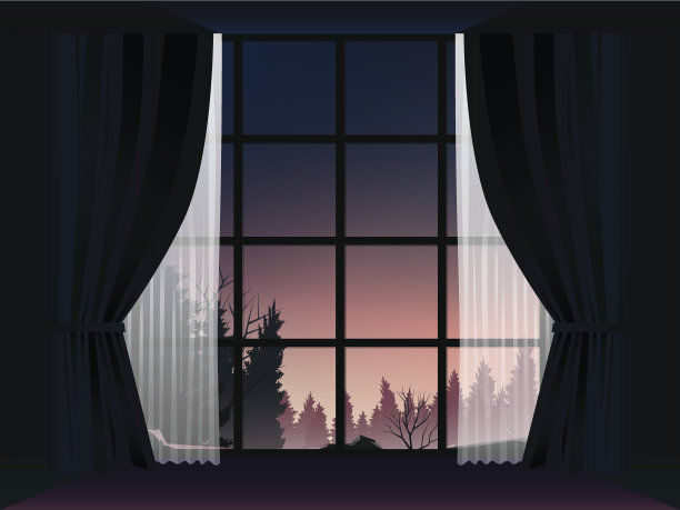 房间里黄昏时分的松树林图片下载