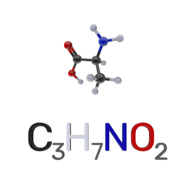 丙氨酸分子模型。孤立在白色背景上。3 d渲染插图。图片下载