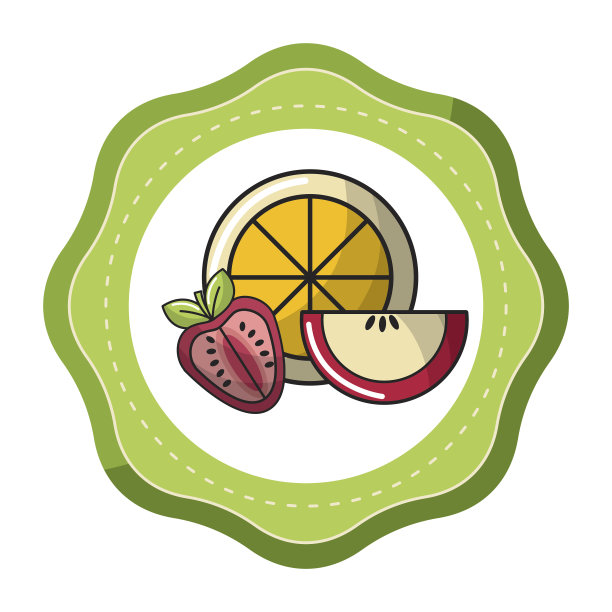 贴纸橙，草莓和苹果的水果图标图片下载