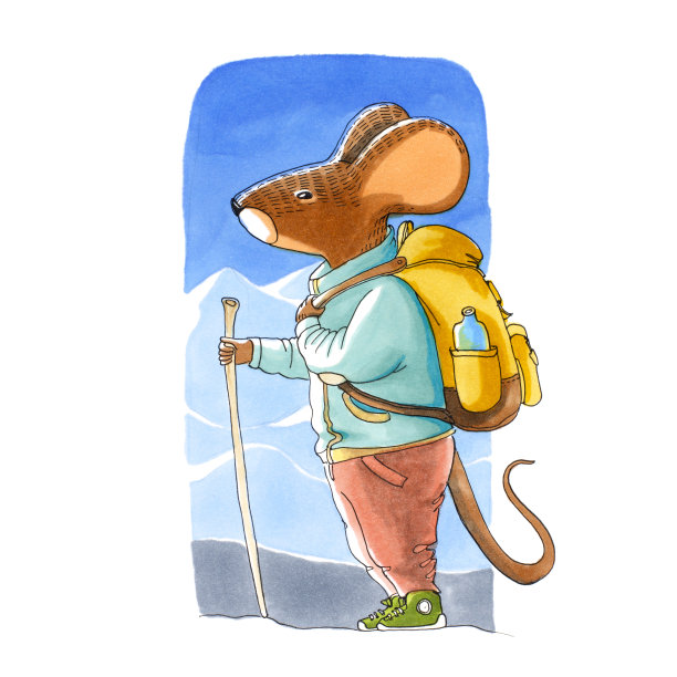 水彩插图。像人类一样可爱的动物。人性化的动物。穿裤子和夹克的老鼠去散步素材图片