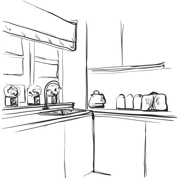 厨房室内绘图，矢量插图图片下载