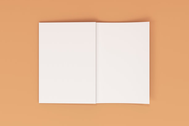 空白空白的空白打开的宣传册模型与封面上的橙色背景图片下载