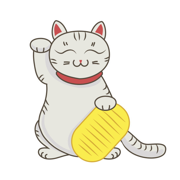 Maneki neko / neco，一只举起爪子的猫日本运气象征，矢量插图，图片下载