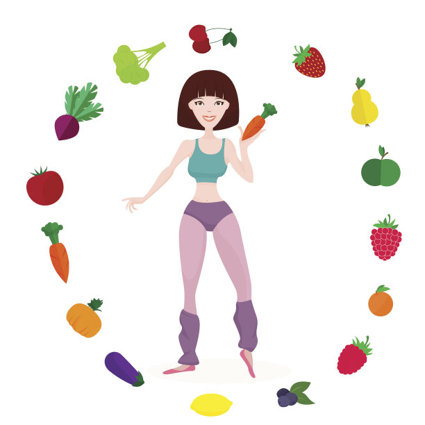 苗条的运动女孩，新鲜的蔬菜和水果，适当的生活图片下载