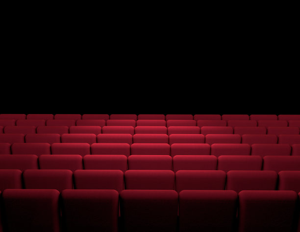 有红色扶手椅的电影室，电影，电影，屏幕，电影演示。三维渲染图片下载