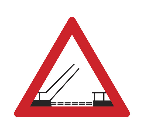 前面的交通标志开放或摇摆桥。图片下载