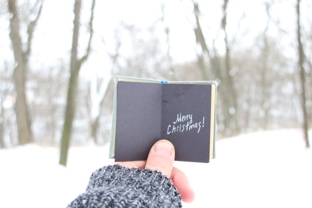 圣诞快乐，拿着写有题词的书的人图片下载