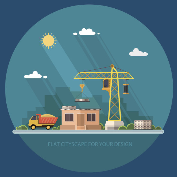 建筑工地，盖房子。建设商店。平面风格矢量插图。图片下载