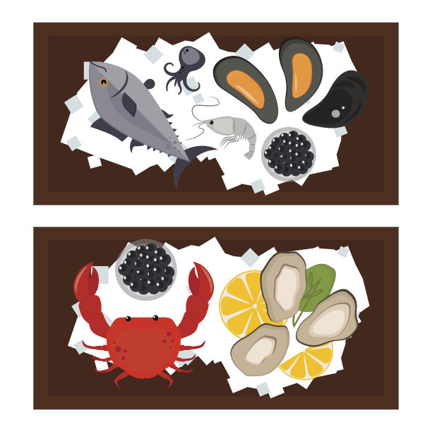 海鲜平美味烹饪美味可用于布局广告和鲜虾贝类网站设计美食餐厅餐点矢量插画图片下载