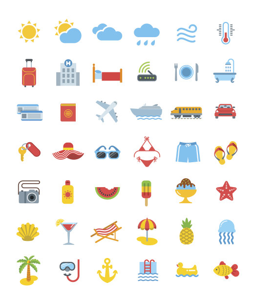 暑假旅游矢量图标图片下载